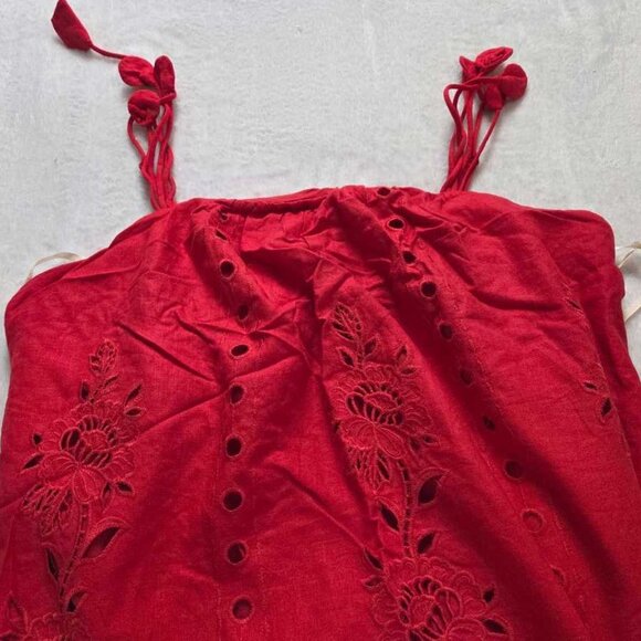 XL Farm Rio x Anthropologie Richelieu linen-blend sleeveless eyelet midi dress - Picture 4 of 9